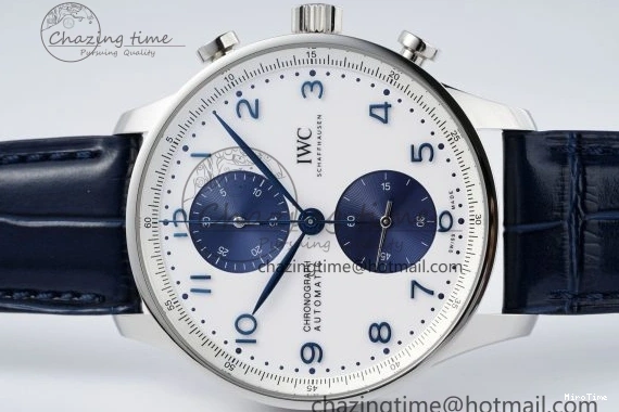 MIROTIME 0205 Portuguese Chrono IW371620 APSF 1:1 Best Edition White Blue Dial on Blue Leather Strap A MultiPurpose 7039